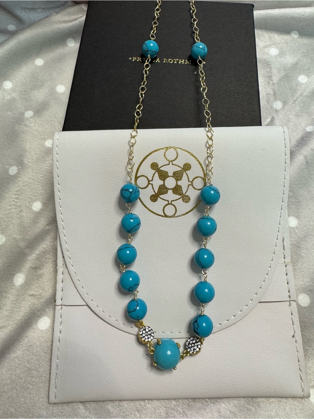 Frieda Rothman Vault 925 Sterling silver Turquoise Bead & pave gold Necklace